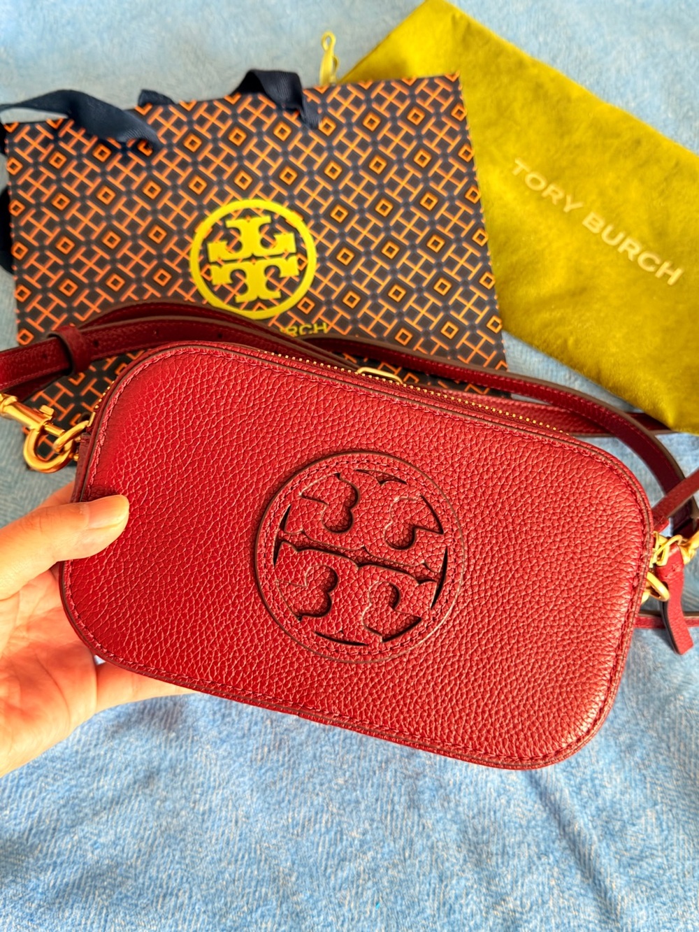 Tory Burch Red Pebbled Leather Mini Crossbody